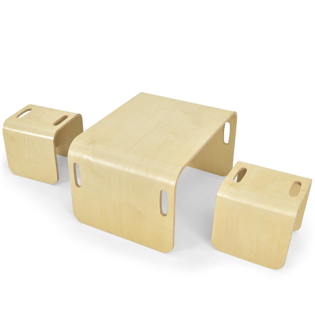 NNECW Kids Table and Chair Set with Storage Shelves-Natural