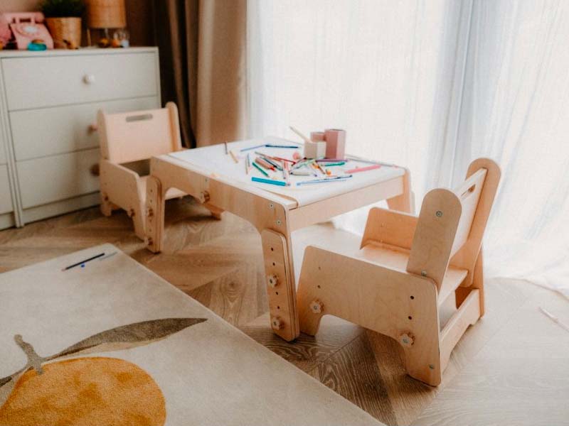 DORI Montessori Wooden Table and Chair Set for Kids | Adjustable from 10 Months