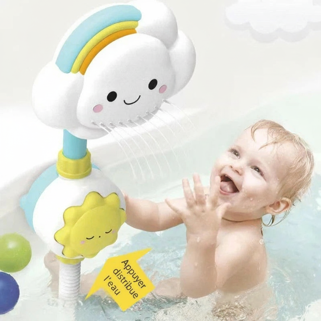 Jouet de bain nuage pour enfants – Presser pour pulvériser de l’eau.