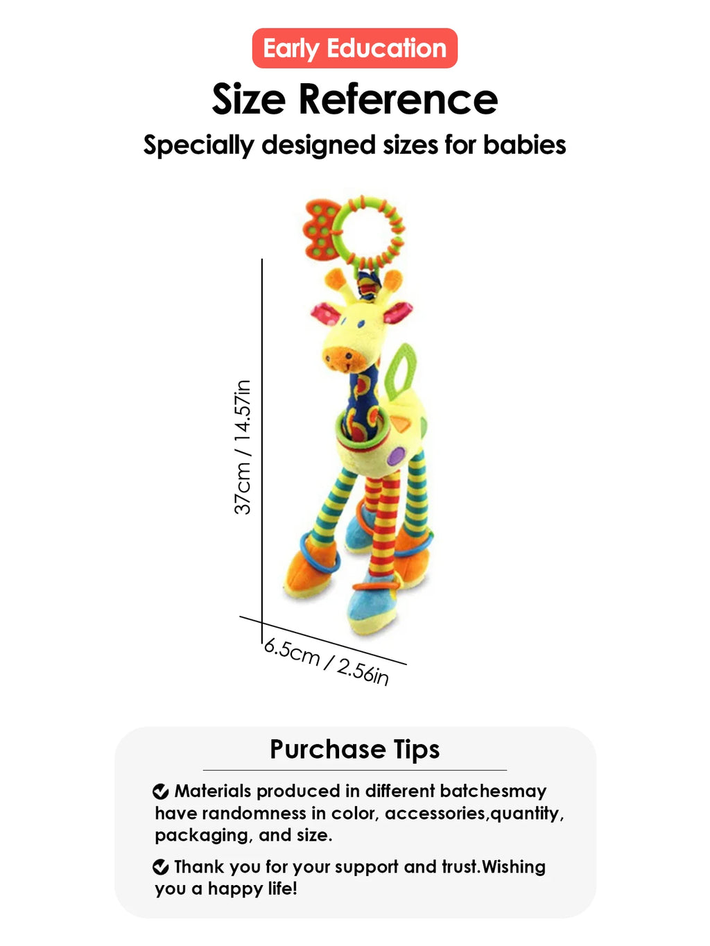 Hochet doux en peluche en forme de girafe, jouet suspendu pour bébé (voiture ou lit), jouet d’éveil et de développement précoce avec poignée.