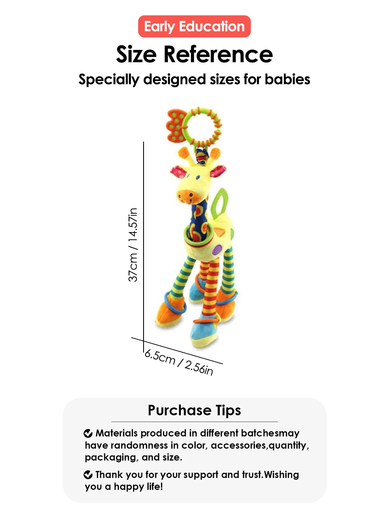 Hochet doux en peluche en forme de girafe, jouet suspendu pour bébé (voiture ou lit), jouet d’éveil et de développement précoce avec poignée.