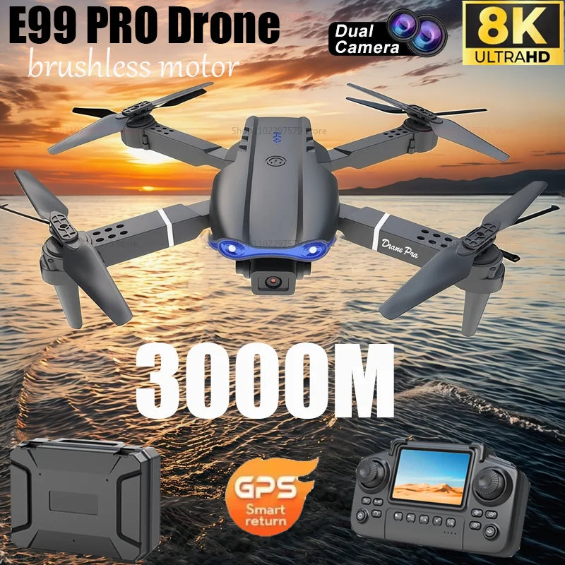 Nouveau drone E99 Pro 8K HD à double caméra, mode de maintien d’altitude, pliable, mini drone WiFi pour photographie aérienne, quadricoptère RC.