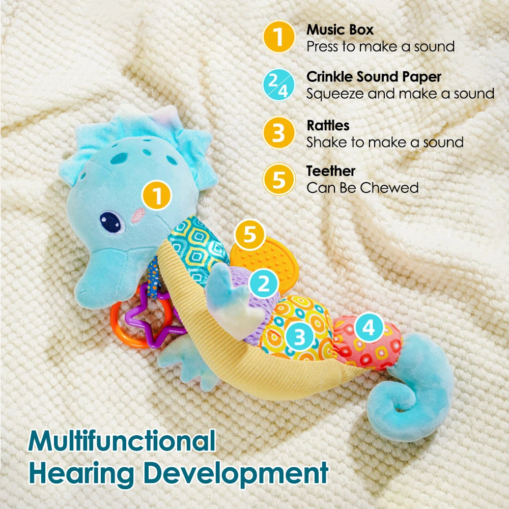 Hochet doux en peluche en forme de girafe, jouet suspendu pour bébé (voiture ou lit), jouet d’éveil et de développement précoce avec poignée.